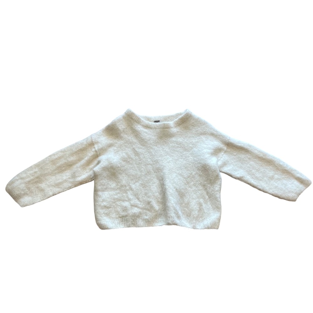 Free People Alpaca Blend Fuzzy Knit Cropped Sweater Cream White Large OB1048688